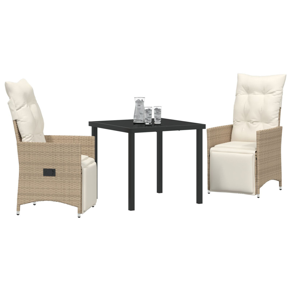 Produktbild för Trädgårdsmöbelset med kudde 3 pcs Beige konstrotting