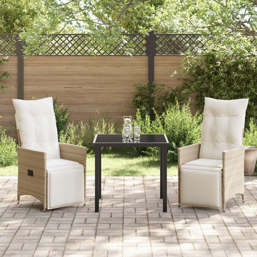Produktbild för Trädgårdsmöbelset med kudde 3 pcs Beige konstrotting