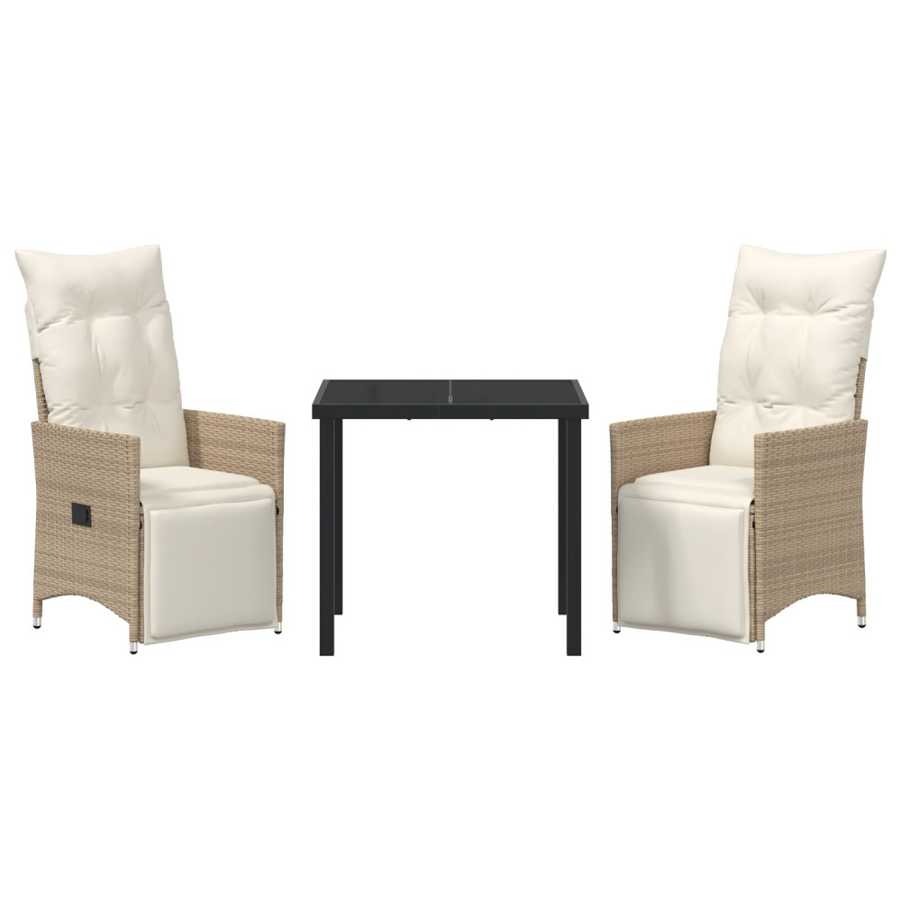 Produktbild för Trädgårdsmöbelset med kudde 3 pcs Beige konstrotting