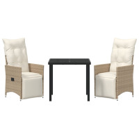 Produktbild för Trädgårdsmöbelset med kudde 3 pcs Beige konstrotting