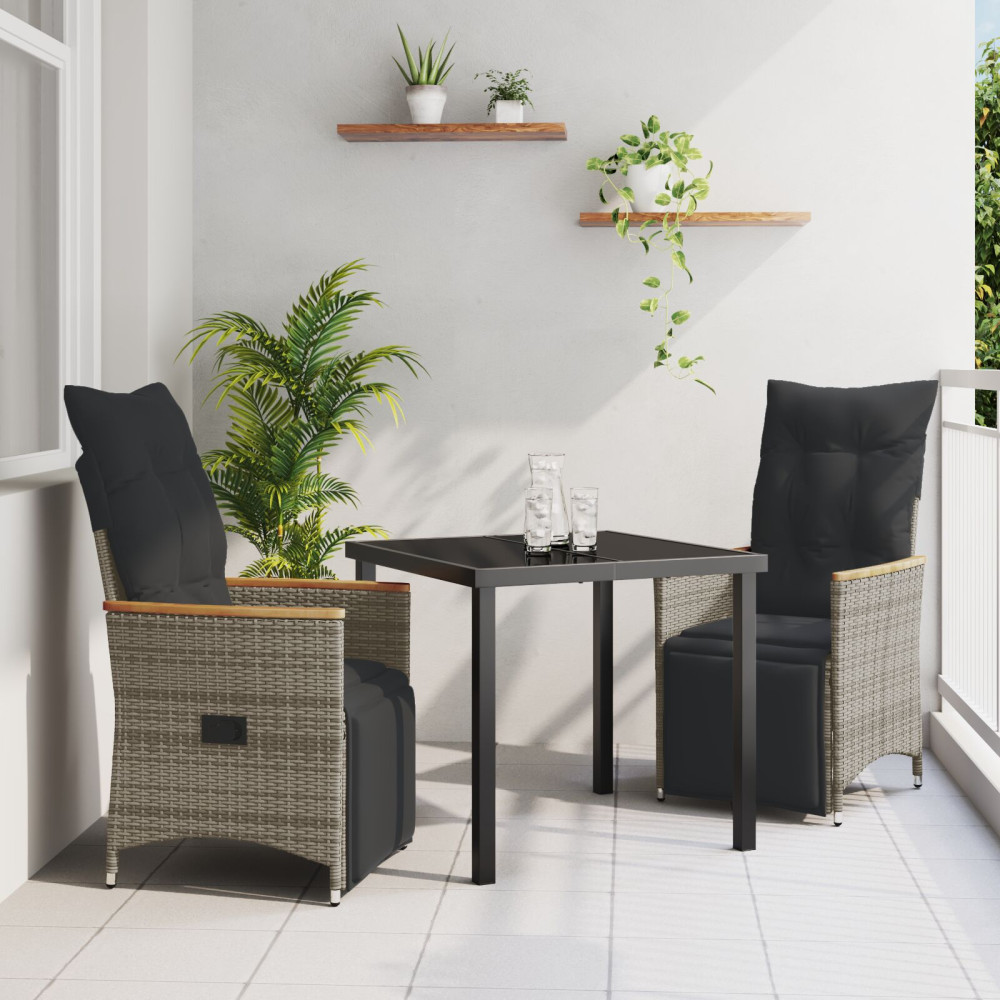 Produktbild för Trädgårdsmöbelset med kudde 3 pcs Grå konstrotting