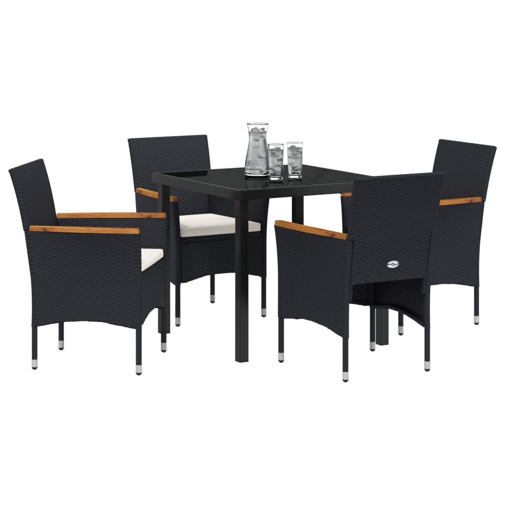 Produktbild för Trädgårdsmöbelset med kudde 5 pcs Svart konstrotting