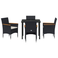 Produktbild för Trädgårdsmöbelset med kudde 5 pcs Svart konstrotting