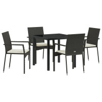Produktbild för Trädgårdsmöbelset med kudde 5 pcs Svart konstrotting