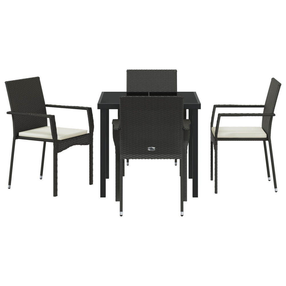 Produktbild för Trädgårdsmöbelset med kudde 5 pcs Svart konstrotting