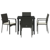 Produktbild för Trädgårdsmöbelset med kudde 5 pcs Svart konstrotting