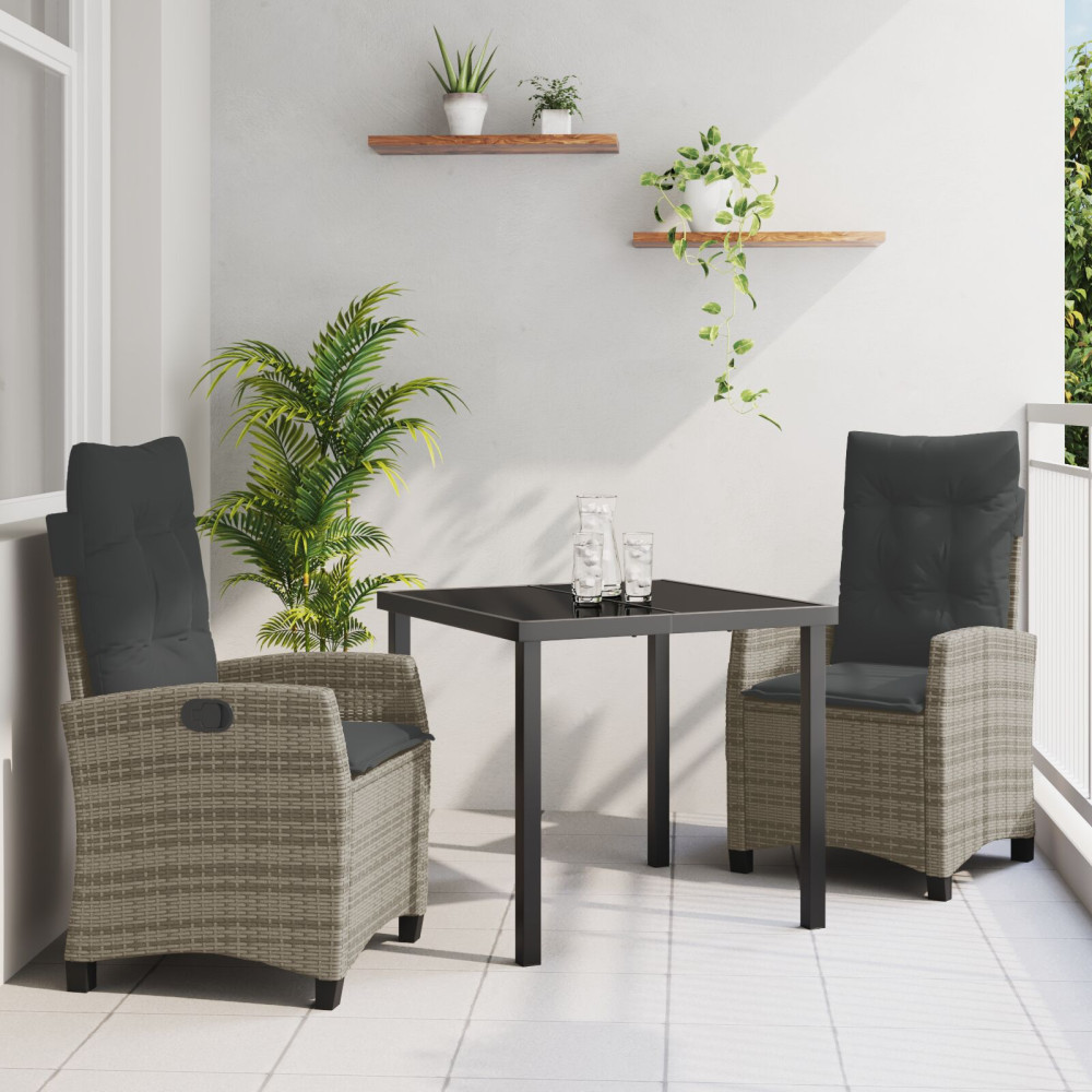Produktbild för Trädgårdsmöbelset med kudde 3 pcs Grå konstrotting