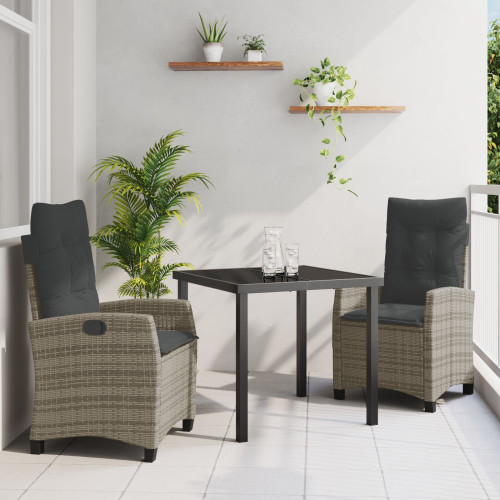 vidaXL Trädgårdsmöbelset med kudde 3 pcs Grå konstrotting