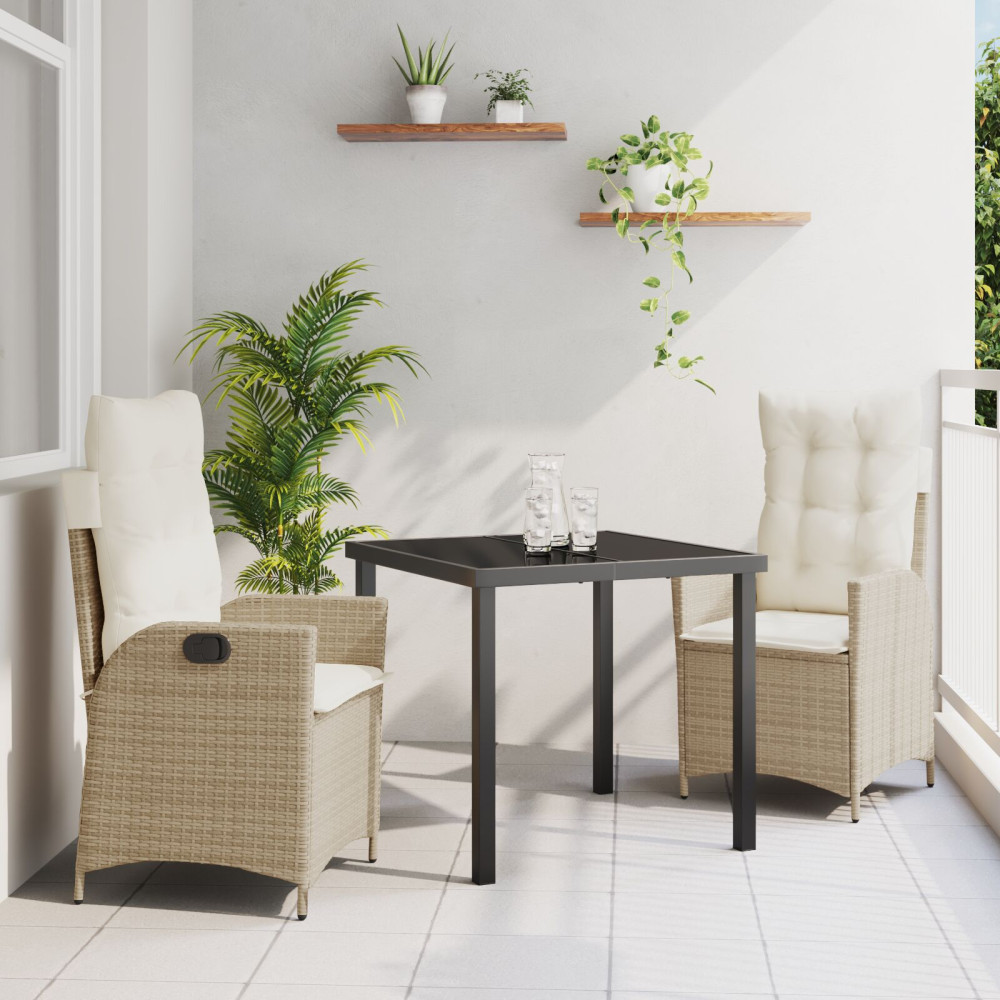 Produktbild för Trädgårdsmöbelset med kudde 3 pcs Beige konstrotting