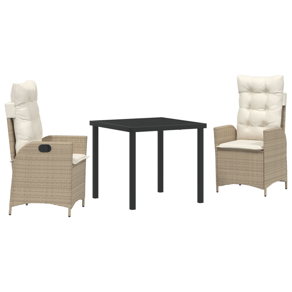 Produktbild för Trädgårdsmöbelset med kudde 3 pcs Beige konstrotting