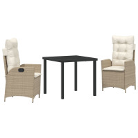 Produktbild för Trädgårdsmöbelset med kudde 3 pcs Beige konstrotting