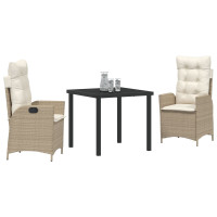 Produktbild för Trädgårdsmöbelset med kudde 3 pcs Beige konstrotting