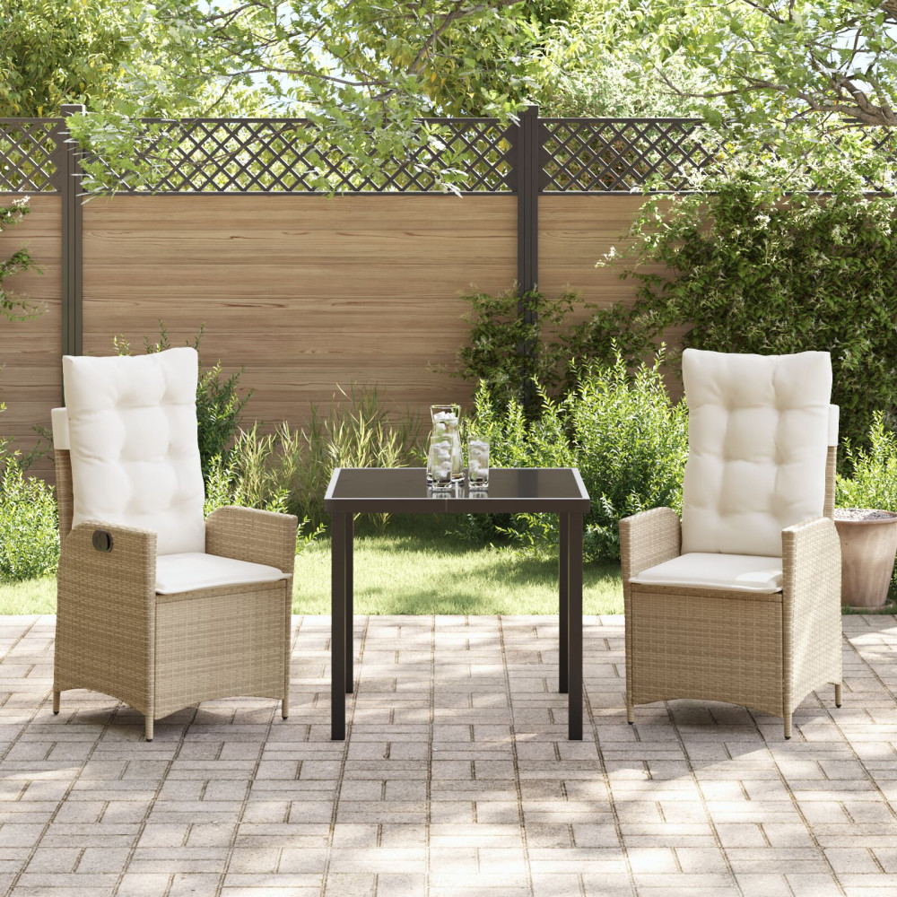 Produktbild för Trädgårdsmöbelset med kudde 3 pcs Beige konstrotting