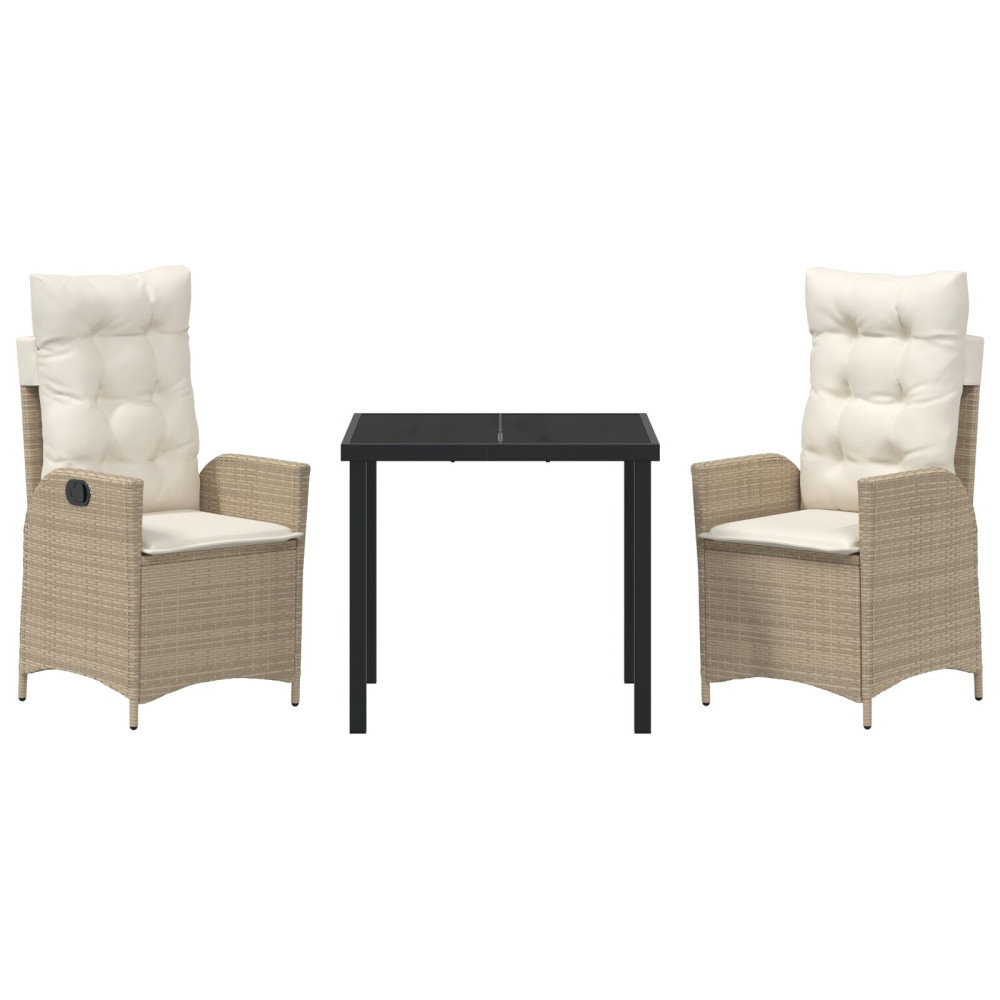 Produktbild för Trädgårdsmöbelset med kudde 3 pcs Beige konstrotting