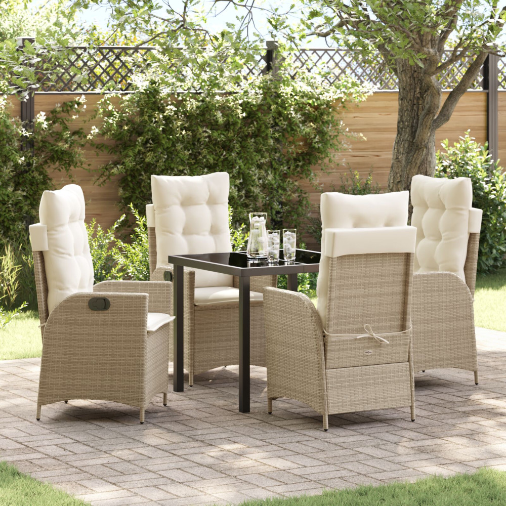 Produktbild för Trädgårdsmöbelset med kudde 5 pcs Beige konstrotting