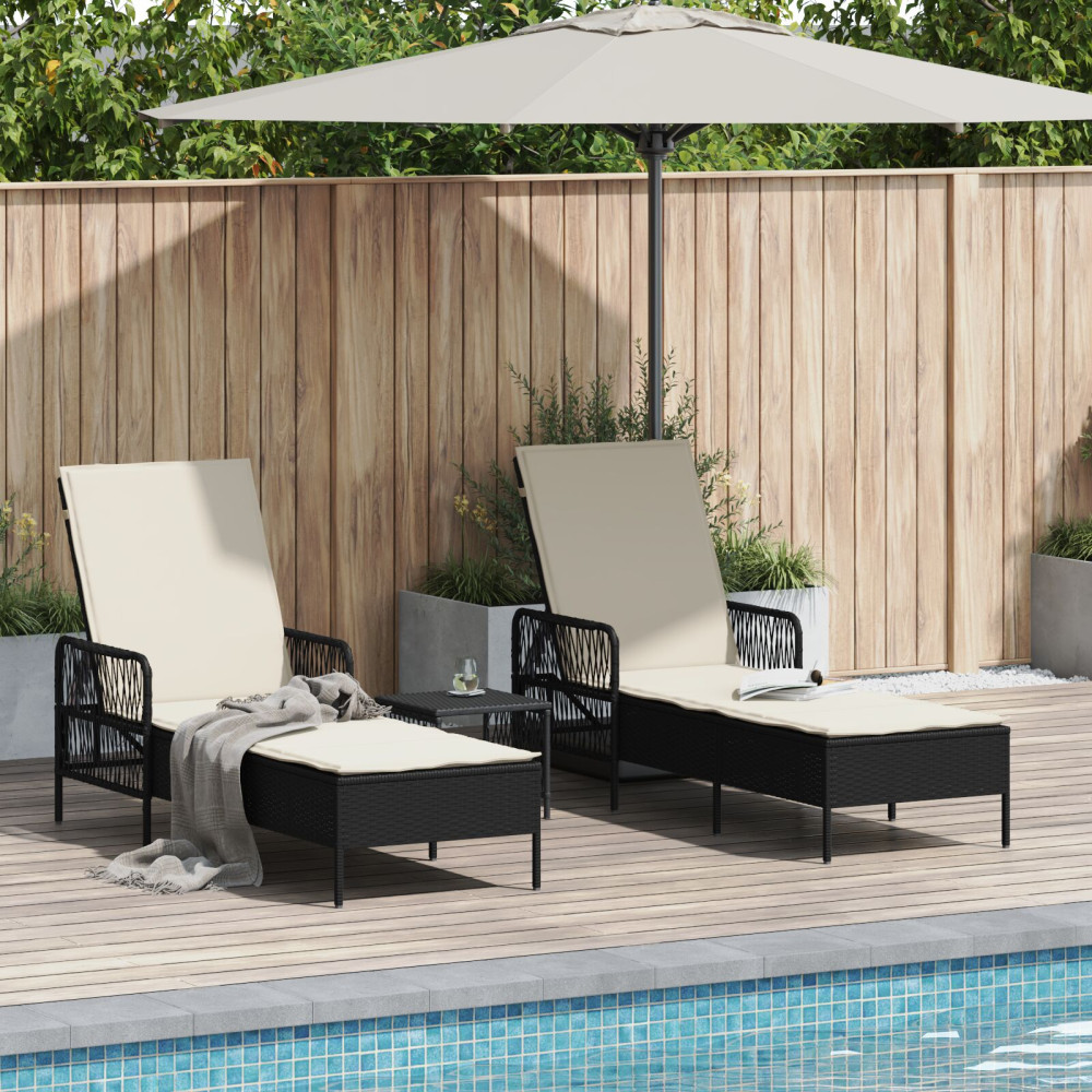 Produktbild för Solstol 3 pcs Svart och krämvit 55 x 200 x 92 cm konstrotting
