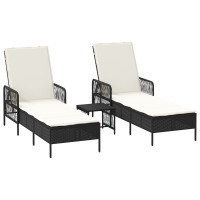 Produktbild för Solstol 3 pcs Svart och krämvit 55 x 200 x 92 cm konstrotting