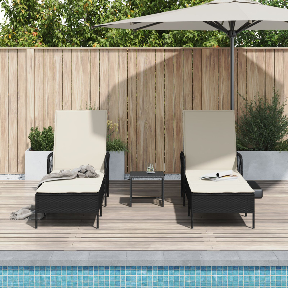 Produktbild för Solstol 3 pcs Svart och krämvit 55 x 200 x 92 cm konstrotting