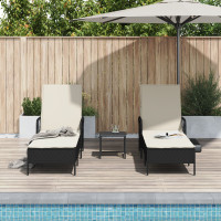 Produktbild för Solstol 3 pcs Svart och krämvit 55 x 200 x 92 cm konstrotting