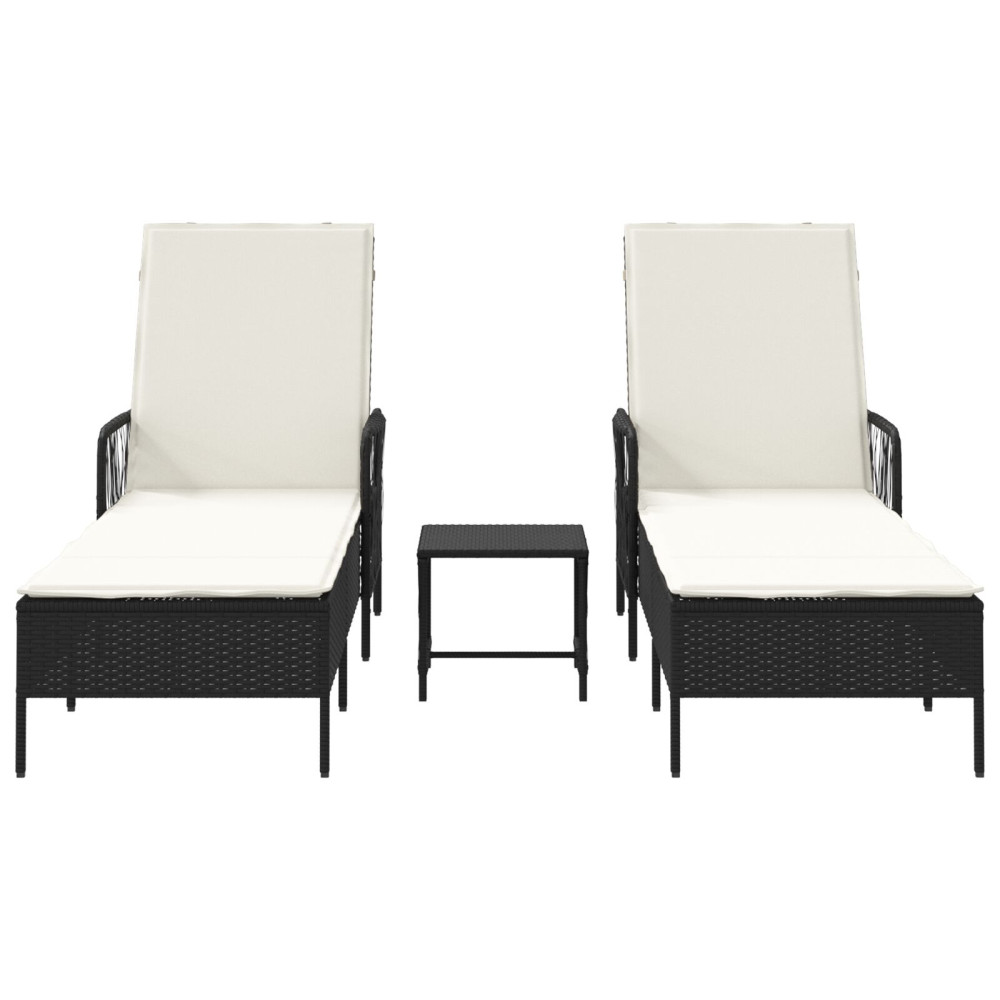 Produktbild för Solstol 3 pcs Svart och krämvit 55 x 200 x 92 cm konstrotting