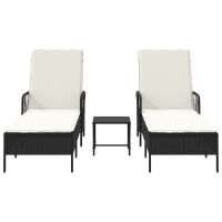 Produktbild för Solstol 3 pcs Svart och krämvit 55 x 200 x 92 cm konstrotting