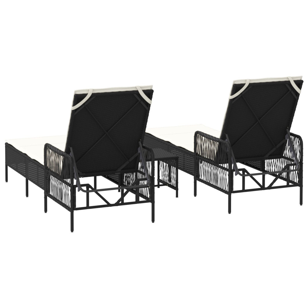 Produktbild för Solstol 3 pcs Svart och krämvit 55 x 200 x 92 cm konstrotting