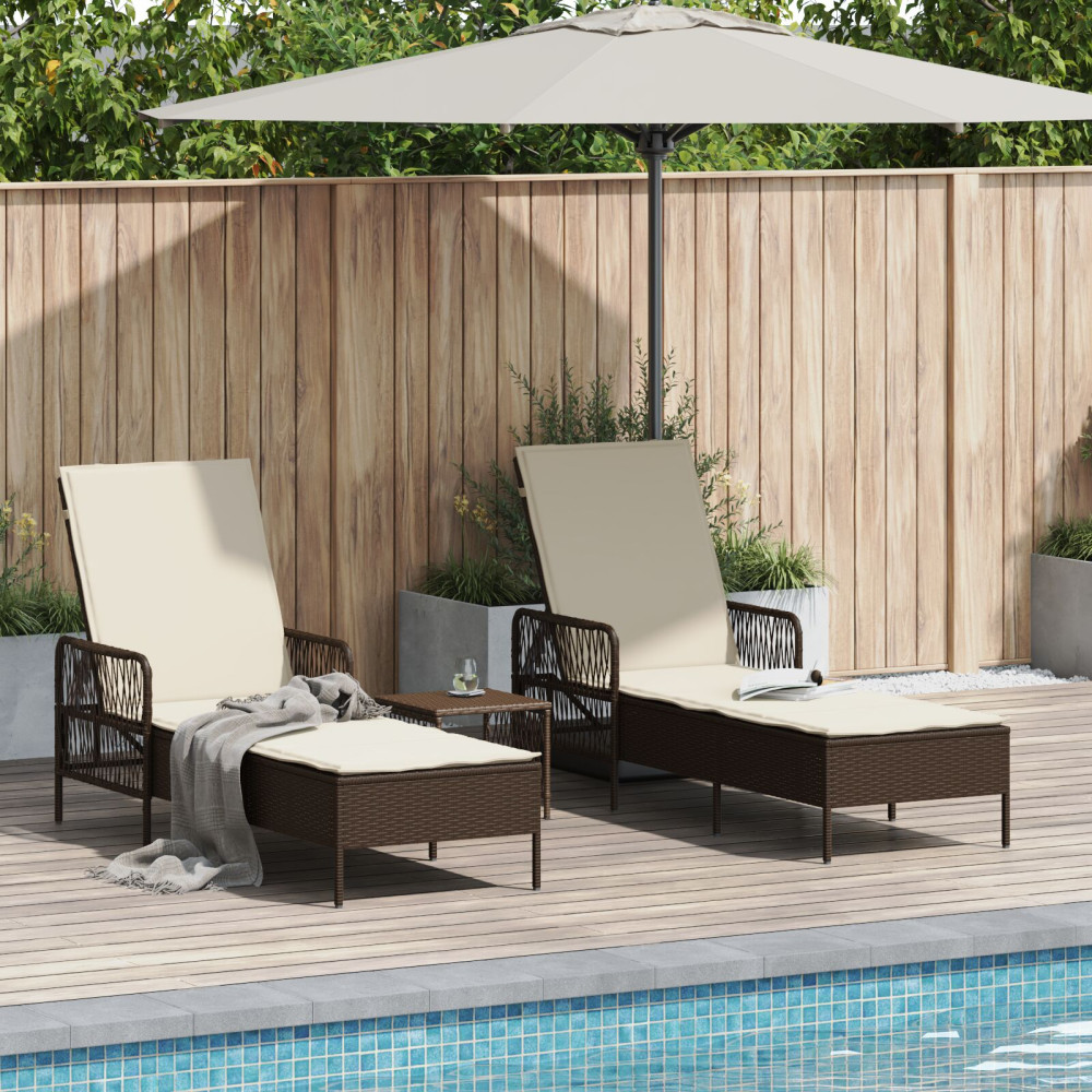 Produktbild för Solstol 3 pcs Brun och krämvit 200 x 55 x 92 cm konstrotting