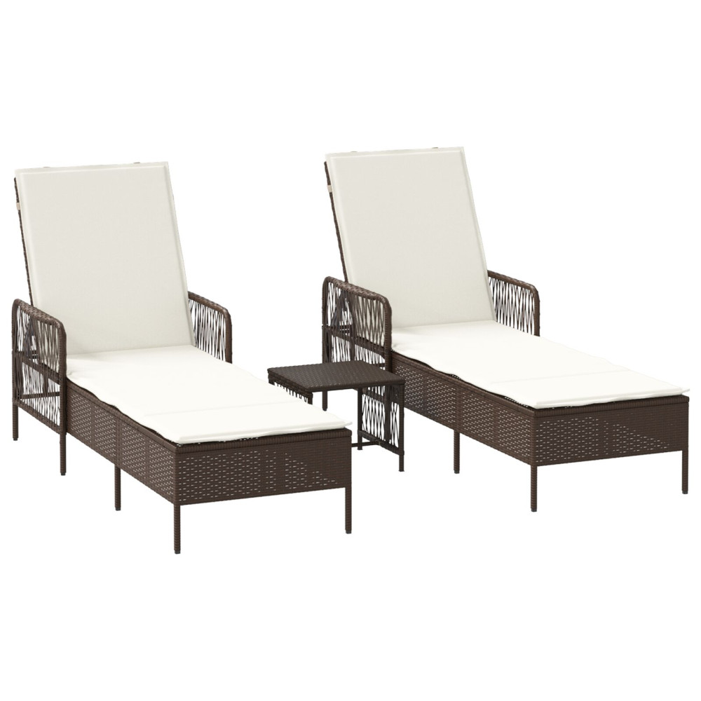 Produktbild för Solstol 3 pcs Brun och krämvit 200 x 55 x 92 cm konstrotting