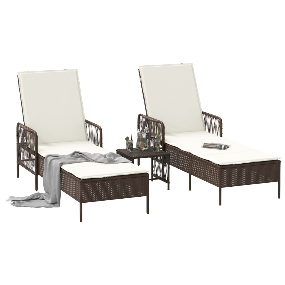 Produktbild för Solstol 3 pcs Brun och krämvit 200 x 55 x 92 cm konstrotting