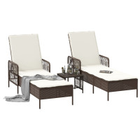 Produktbild för Solstol 3 pcs Brun och krämvit 200 x 55 x 92 cm konstrotting