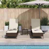 Produktbild för Solstol 3 pcs Brun och krämvit 200 x 55 x 92 cm konstrotting