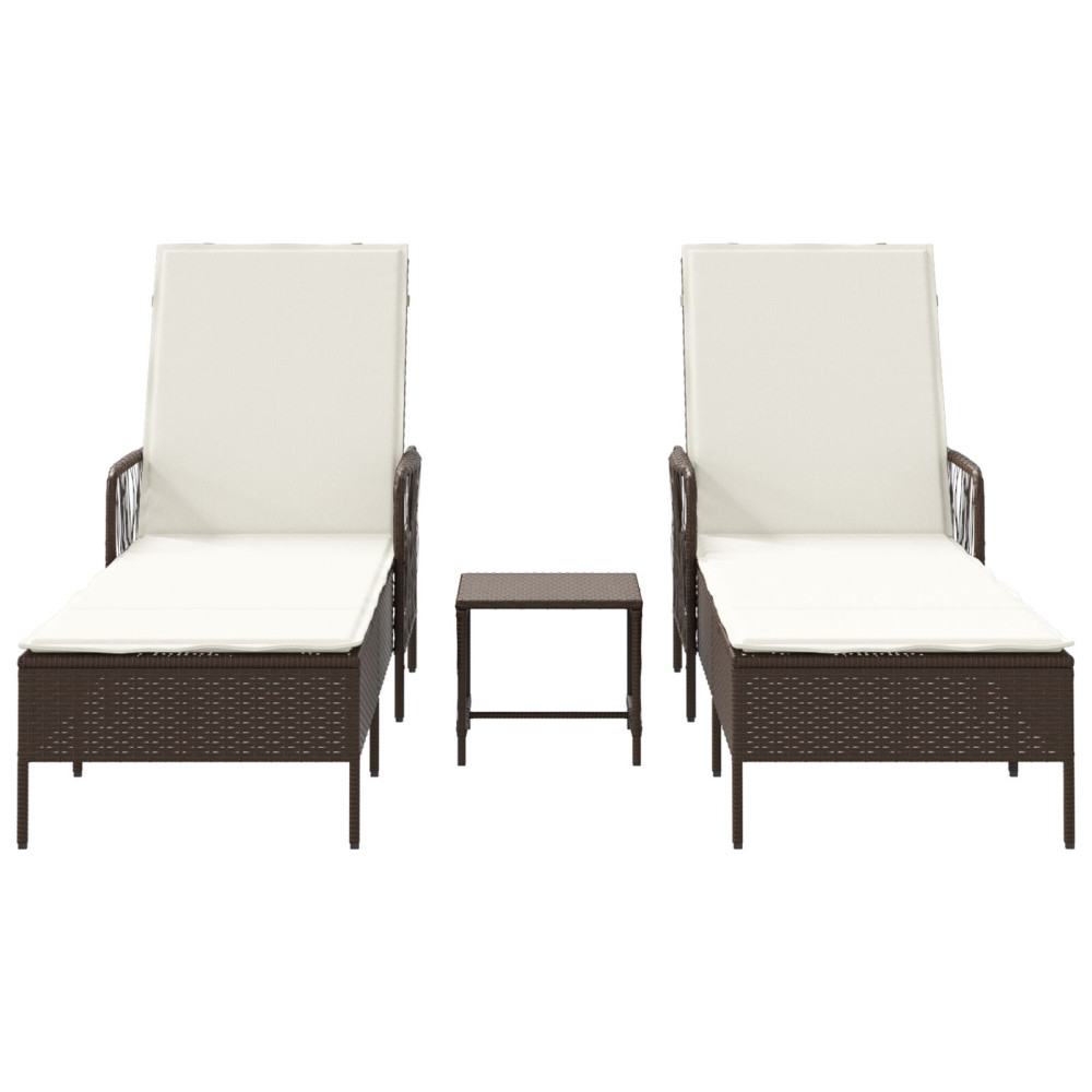 Produktbild för Solstol 3 pcs Brun och krämvit 200 x 55 x 92 cm konstrotting