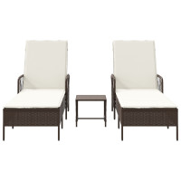 Produktbild för Solstol 3 pcs Brun och krämvit 200 x 55 x 92 cm konstrotting