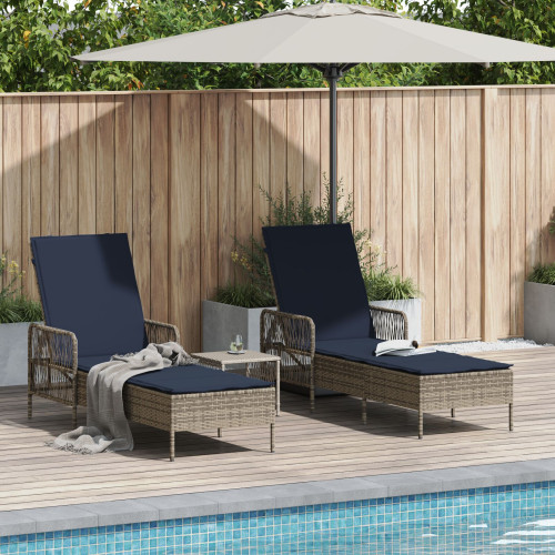 vidaXL Solstol 3 pcs Grå och Marinblå 200 x 55 x 92 cm konstrotting