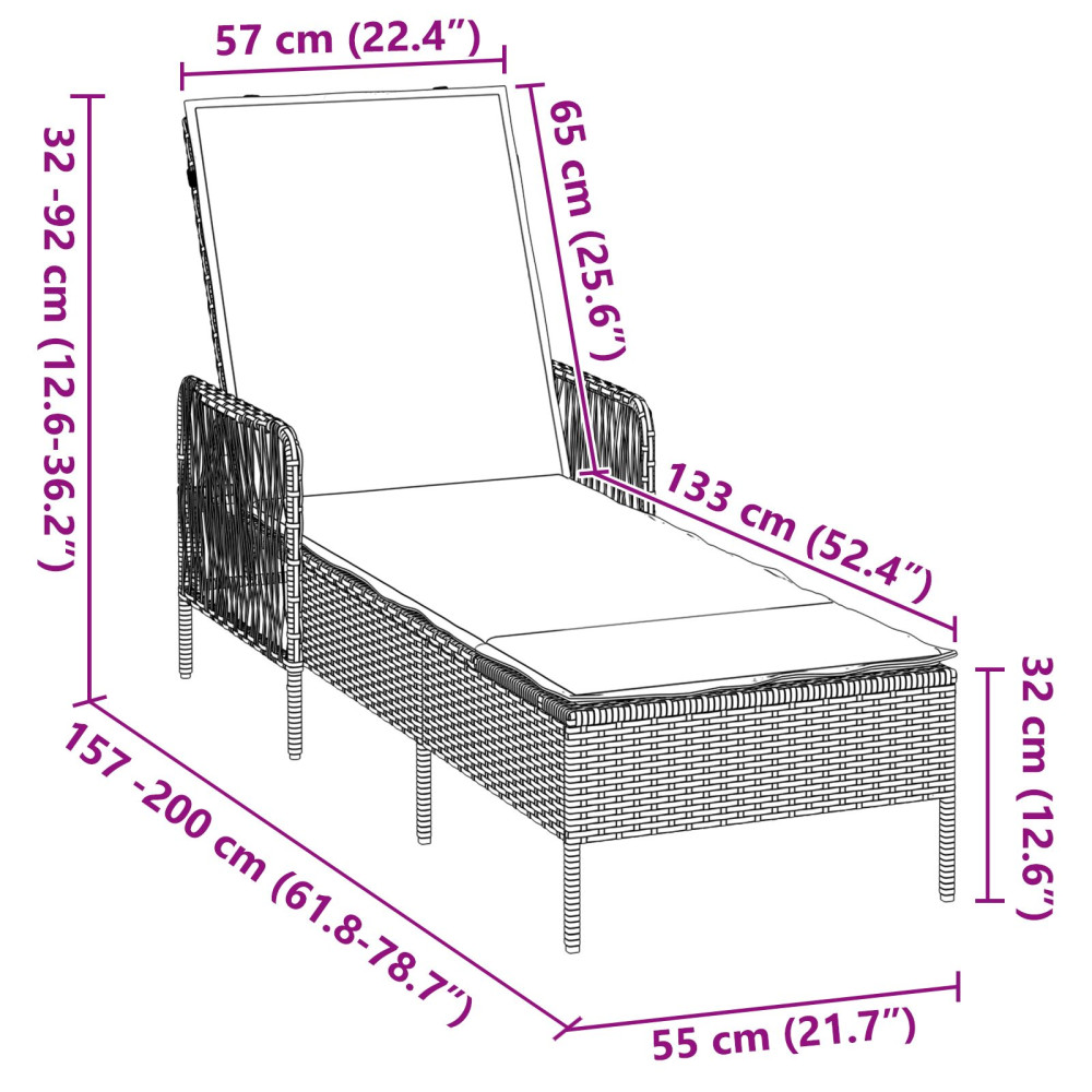 Produktbild för Solstol 3 pcs Grå och Marinblå 200 x 55 x 92 cm konstrotting