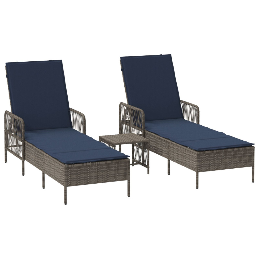 Produktbild för Solstol 3 pcs Grå och Marinblå 200 x 55 x 92 cm konstrotting