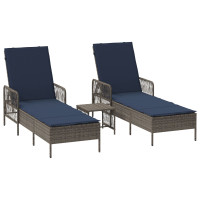 Produktbild för Solstol 3 pcs Grå och Marinblå 200 x 55 x 92 cm konstrotting