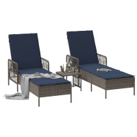 Produktbild för Solstol 3 pcs Grå och Marinblå 200 x 55 x 92 cm konstrotting