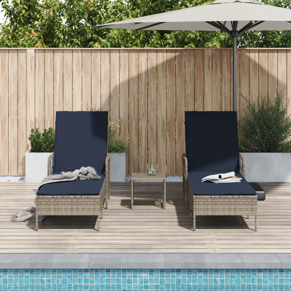 Produktbild för Solstol 3 pcs Grå och Marinblå 200 x 55 x 92 cm konstrotting