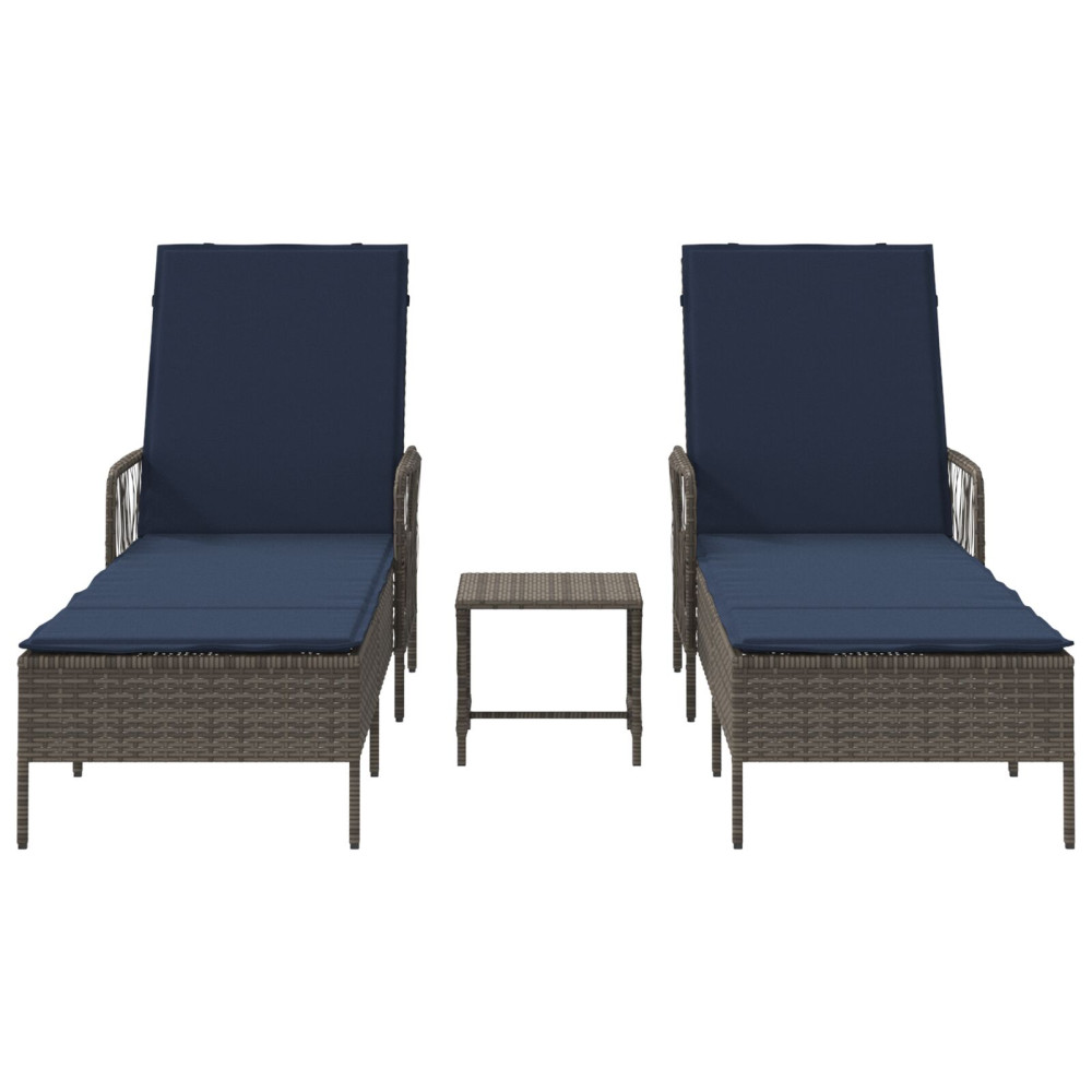 Produktbild för Solstol 3 pcs Grå och Marinblå 200 x 55 x 92 cm konstrotting