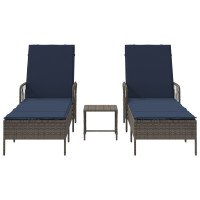 Produktbild för Solstol 3 pcs Grå och Marinblå 200 x 55 x 92 cm konstrotting