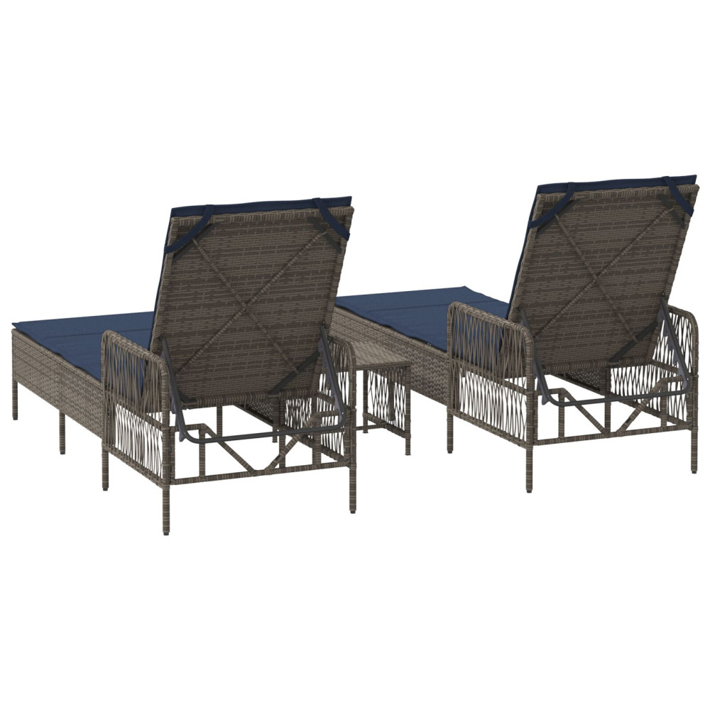 Produktbild för Solstol 3 pcs Grå och Marinblå 200 x 55 x 92 cm konstrotting