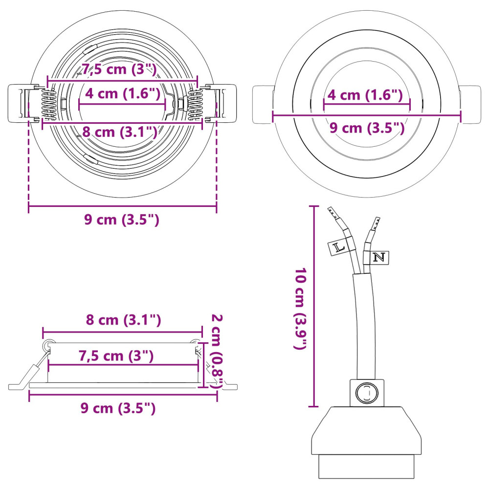 Produktbild för Spotlight 6 pcs Svart 9 x 9 x 2 cm Aluminium