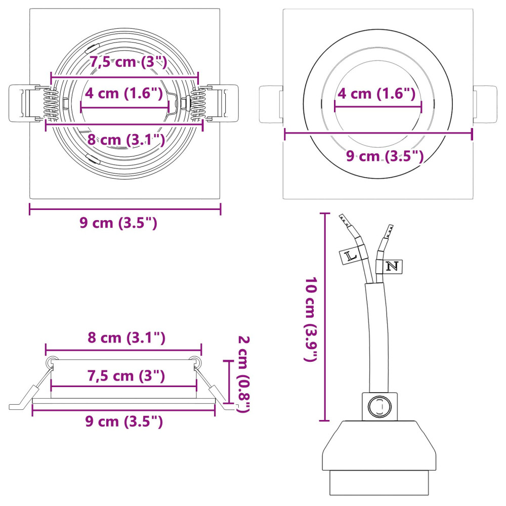 Produktbild för Spotlight 24 pcs Vit 9 x 9 x 2 cm Aluminium