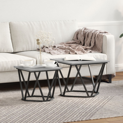 vidaXL Sidobordsset 2 pcs Grå Sonoma Konstruerat trä och stål