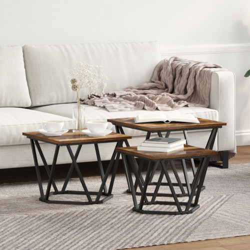 vidaXL Kaffeebord 3 pcs Rökt ek Konstruerat trä och stål