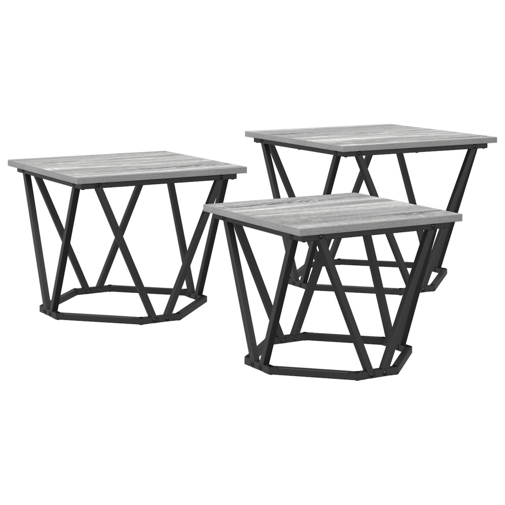 Produktbild för Kaffeebord 3 pcs Grå Sonoma Konstruerat trä och stål