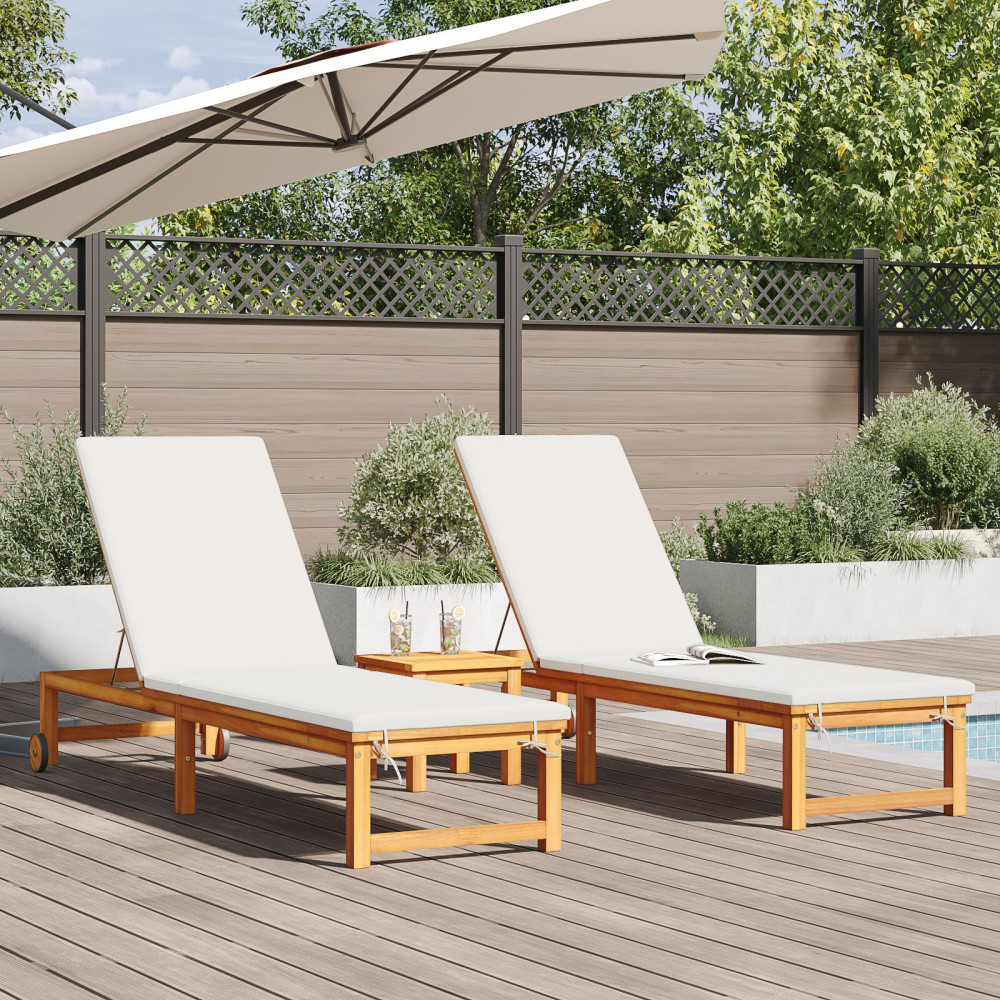 Produktbild för Solstol Reclining 2 pcs Brun 202 x 53 x 89 cm Massivt Akaciaträ