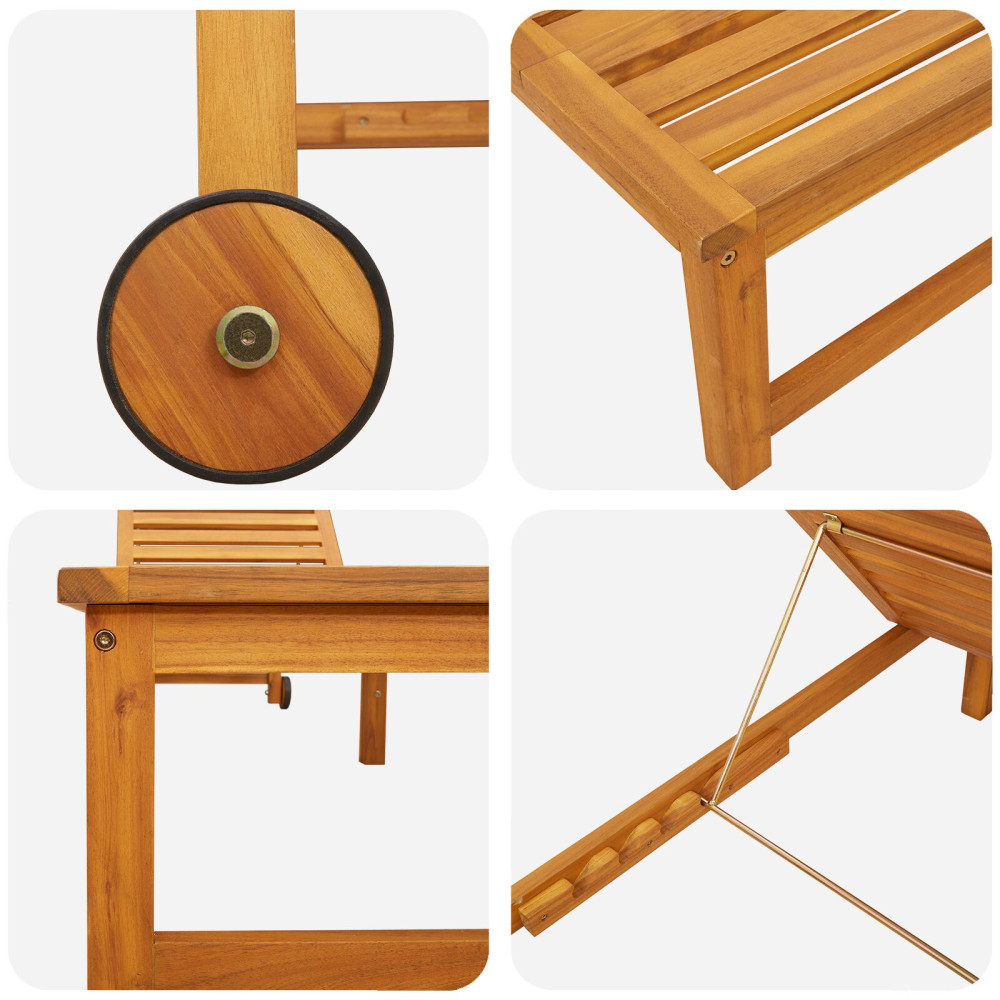 Produktbild för Solstol Reclining 2 pcs Brun 202 x 53 x 89 cm Massivt Akaciaträ