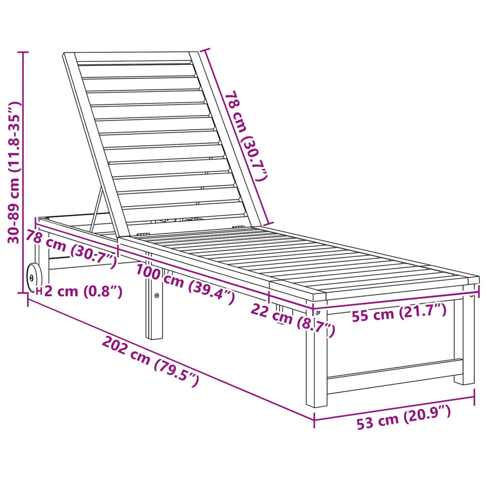 Produktbild för Solstol Reclining 2 pcs Brun 202 x 53 x 89 cm Massivt Akaciaträ